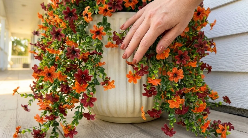 INQCMY kuenstliche Herbstblumen und Chrysanthemen in Kraeftigen Orangetoenen fuer Aussenbereich