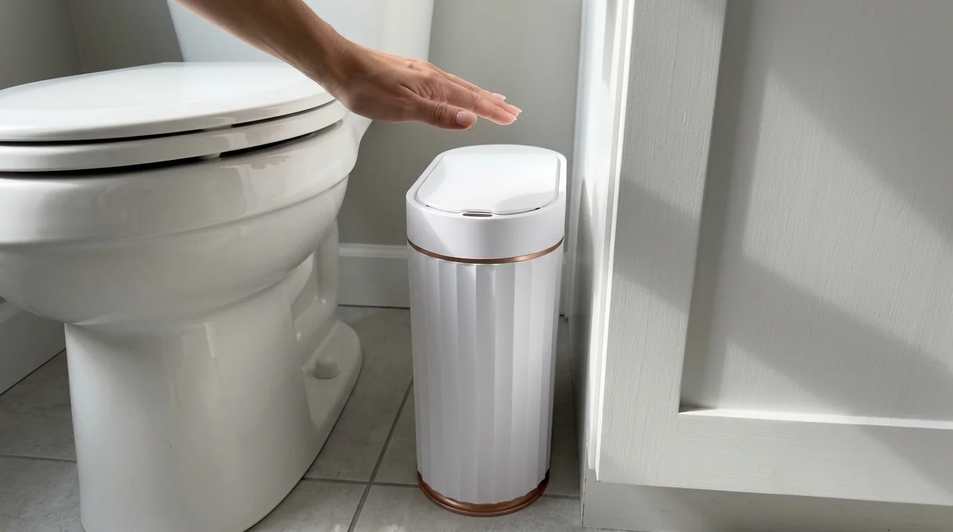 ELPHECO schmaler Mülleimer mit Bewegungssensor wasserdicht 7 Liter Bad